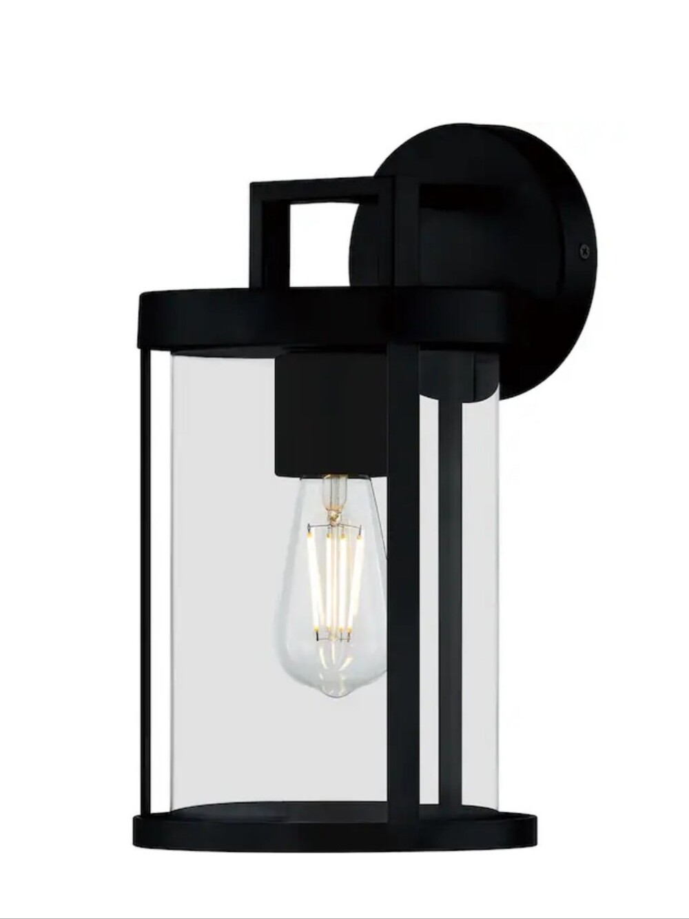 Matte Black Outdoor Lantern Wall Sconce - Contemporary Clear Glass